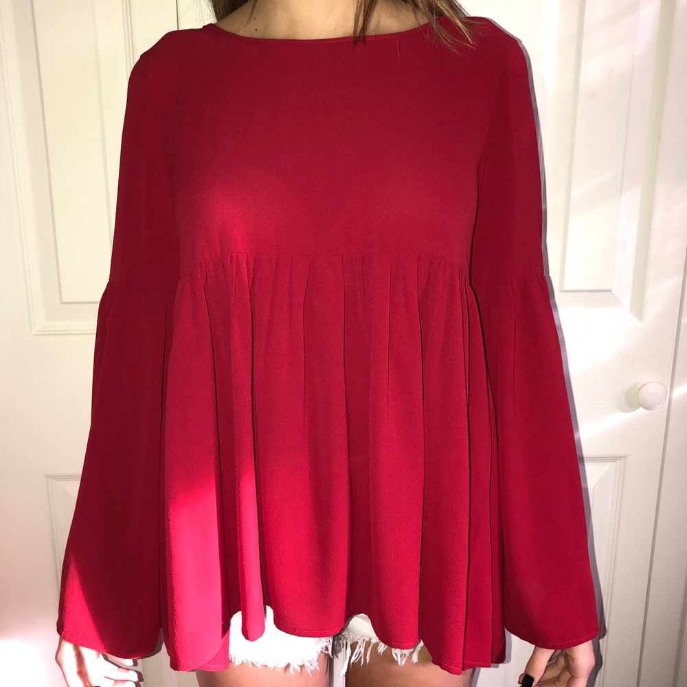 flowy red shirt